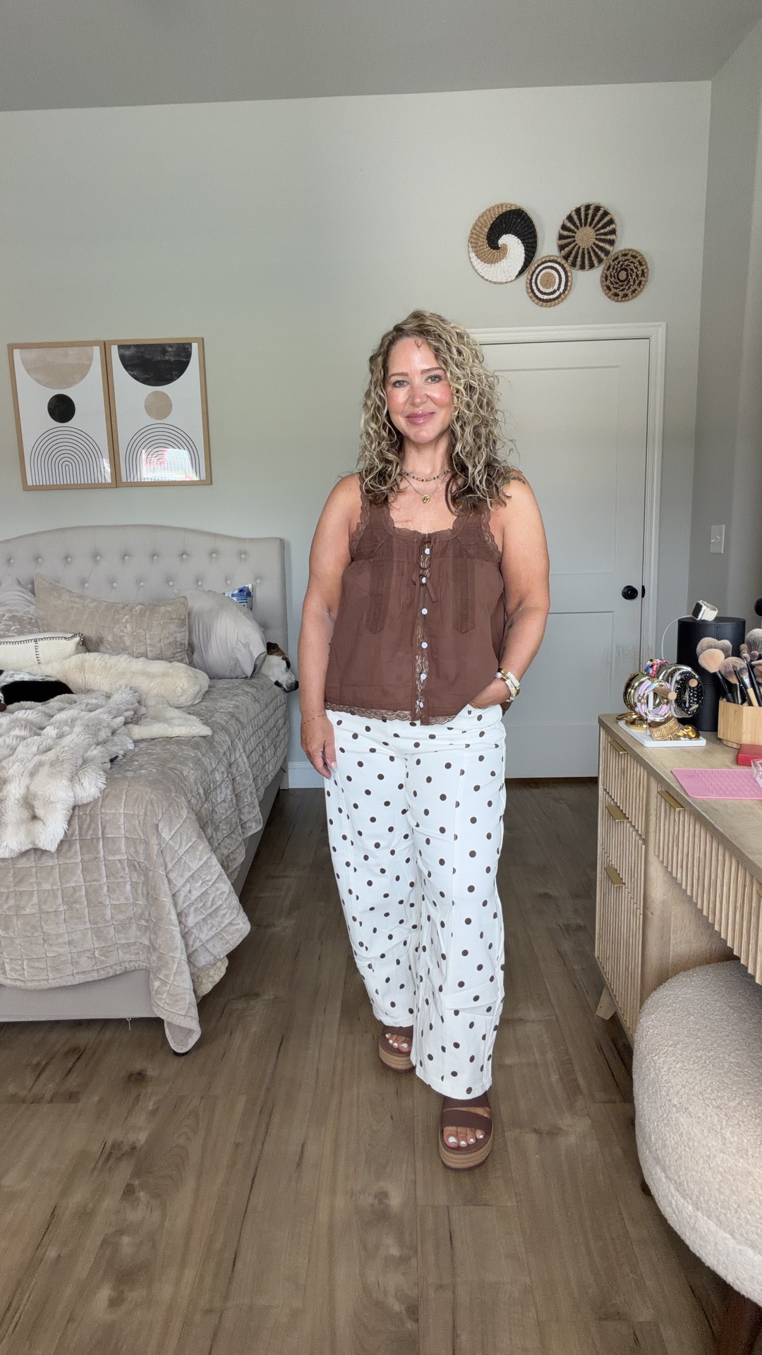 Brown top size large, polka dot jeans size 10 (prefer an 8 SUPER STRETCHY) Green set size large Peach button down size large, cropped jeans size large Beige set size large All shoes tts

#LTKOver40 #LTKMidsize #LTKPetite