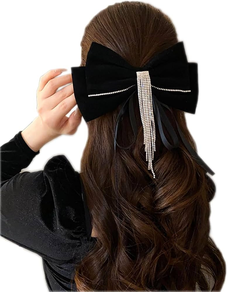 Larger Bows Diamond Hair Clips, 1 Pack Sparkly Rhinestone Tassel French Hair Barrettes Hair Acces... | Amazon (US)