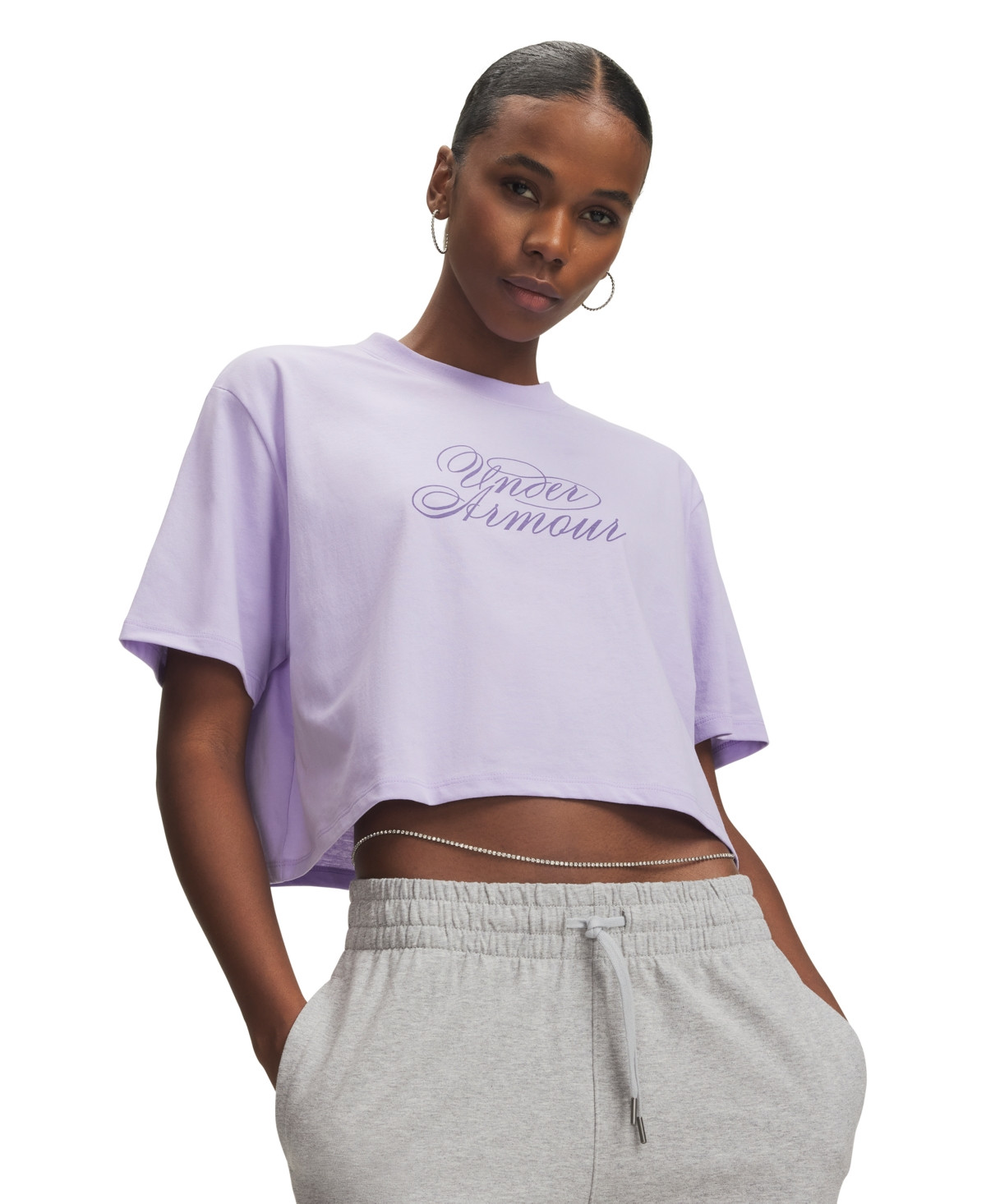 Under Armour Women's Crew Neck Crop Top - Purple Crest /Purple Luxe | Macy's