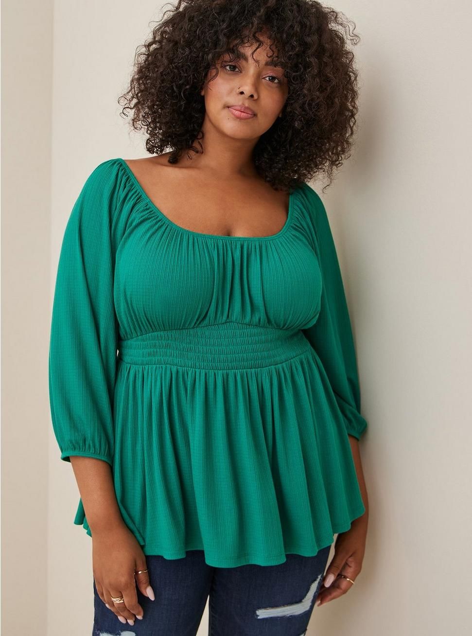Textured Jersey Smocked Waist Top | Torrid (US & Canada)