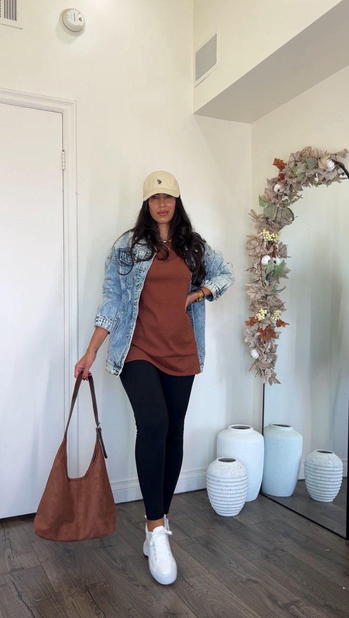 Easy fall outfit idea with a basic sweatshirt. Sweatshirt is only $11. Wearing large in sweatshirt and medium in leggings 

#LTKFindsUnder50 #LTKSeasonal #LTKStyleTip