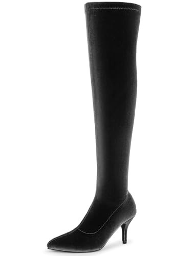 Perphy Velvet Pointed Toe Stiletto Heels Black Over the Knee High Boots for Women 6 M US | Amazon (US)