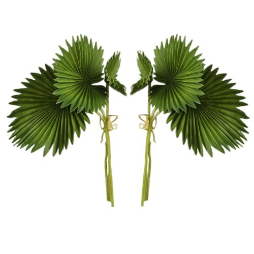 CURTEK 2 Bundles Artificial Palm Leaves Plants Single stem Fan Leaf Plant Fake Green Leaves Plant Stems Leaf for Home Decor Holiday Party Tabletop Centerpieces | Amazon (US)