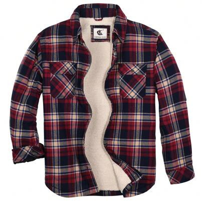 Men's Flannel Shacket Casual Button Snap Sherpa Quilted Lined Premium Jacket Shirts | SHEIN