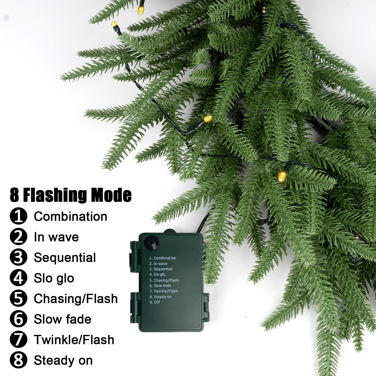 UOROMI 24 inches Green Wreath with Warm White LED Lights for Front Door, Norfolk Pine Wreath for ... | Amazon (US)