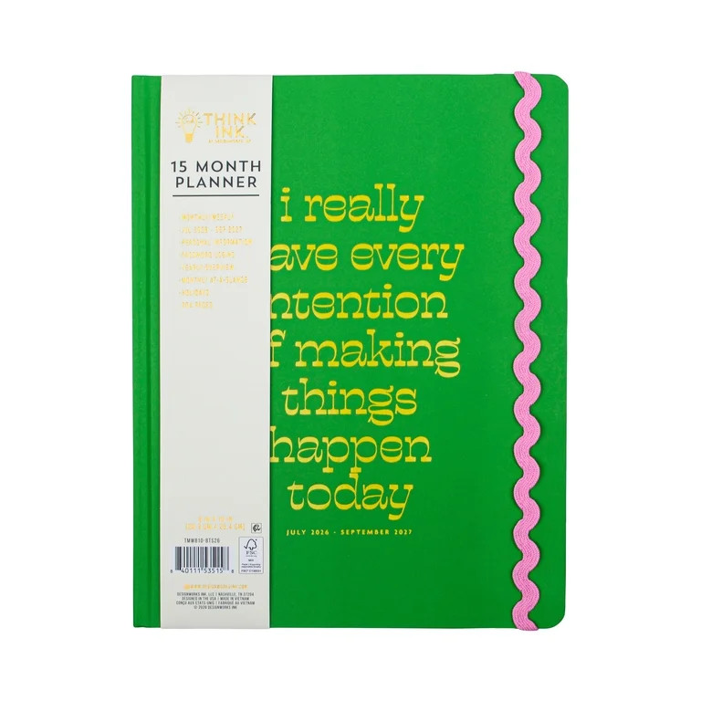 Think Ink 15-Month Weekly Green Intention 7.75" x 9.75" Hard Cover Planner, July 2026- September ... | Walmart (US)