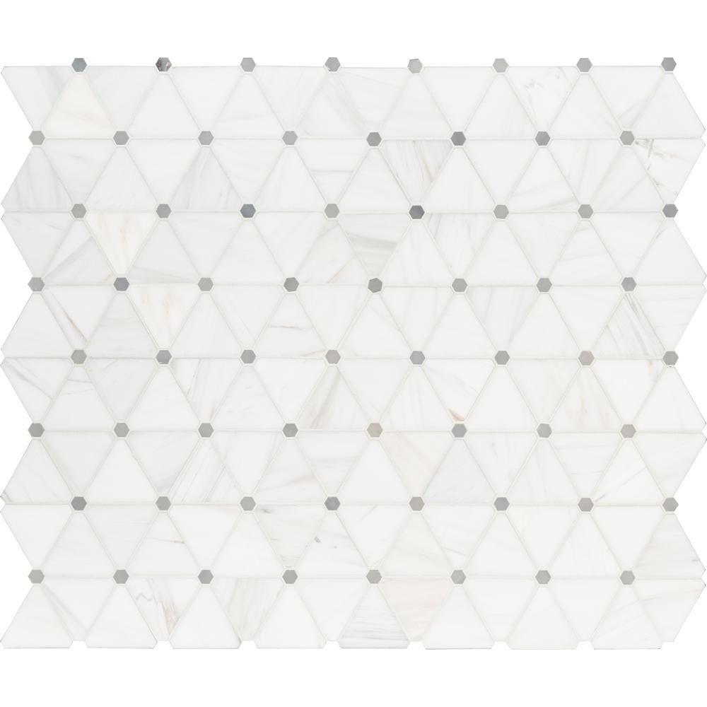 Bianco Dolomite Pinwheel 13.9 in. x 12 in. x 10mm Polished Marble Mesh-Mounted Mosaic Tile (11.6 ... | The Home Depot