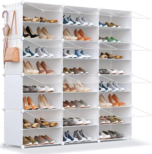 Shoe Rack Organizer, 48 Pair Shoe Storage Cabinet with Door Expandable Plastic Shoe Shelves for C... | Amazon (US)