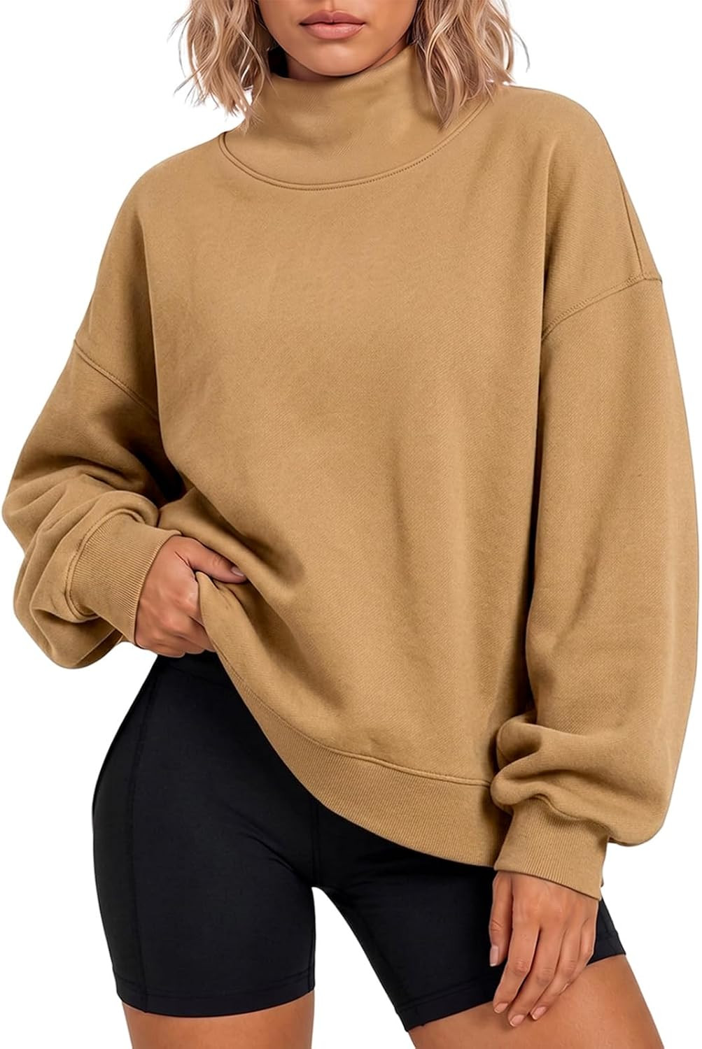 Womens Oversized Sweatshirt Mock Neck Side Slit Pullover Tops | Amazon (US)