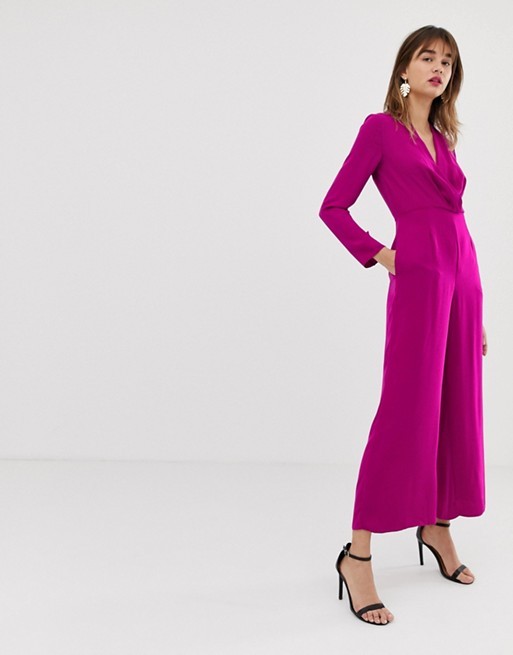 Warehouse wide leg jumpsuit in magenta | ASOS US