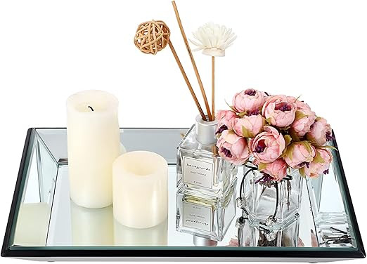 Hipiwe Glass Mirror Makeup Vanity Tray Black Rectangle Perfume Tray Jewelry Trinket Organizer Cof... | Amazon (US)