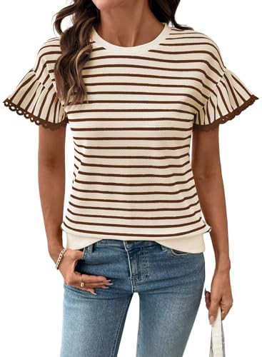 SHEWIN Women Summer Loose Fit Tops Trendy Rib Knit Stripe Shirt Business Dressy Casual 2026 | Amazon (US)