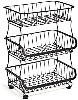 FANWU 3 Tier Fruit Basket Stand, Fruit and Vegetable Storage Cart, Wire Storage Basket with Wheel... | Amazon (US)