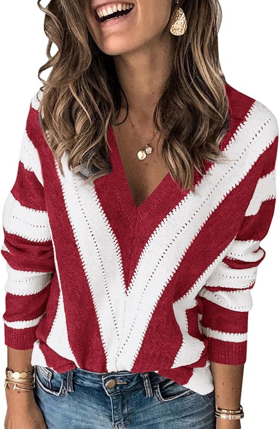 PRETTYGARDEN Women's Fashion Long Sleeve Striped Color Block Knitted Sweater Crew Neck Loose Pull... | Amazon (US)