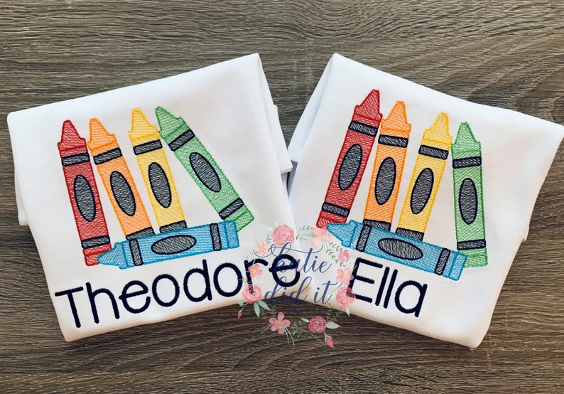 Back to School Crayon Shirt, Sketch Embroidery, Personalized, Girls, Boys, Shirt, Unisex Shirt, S... | Etsy (US)