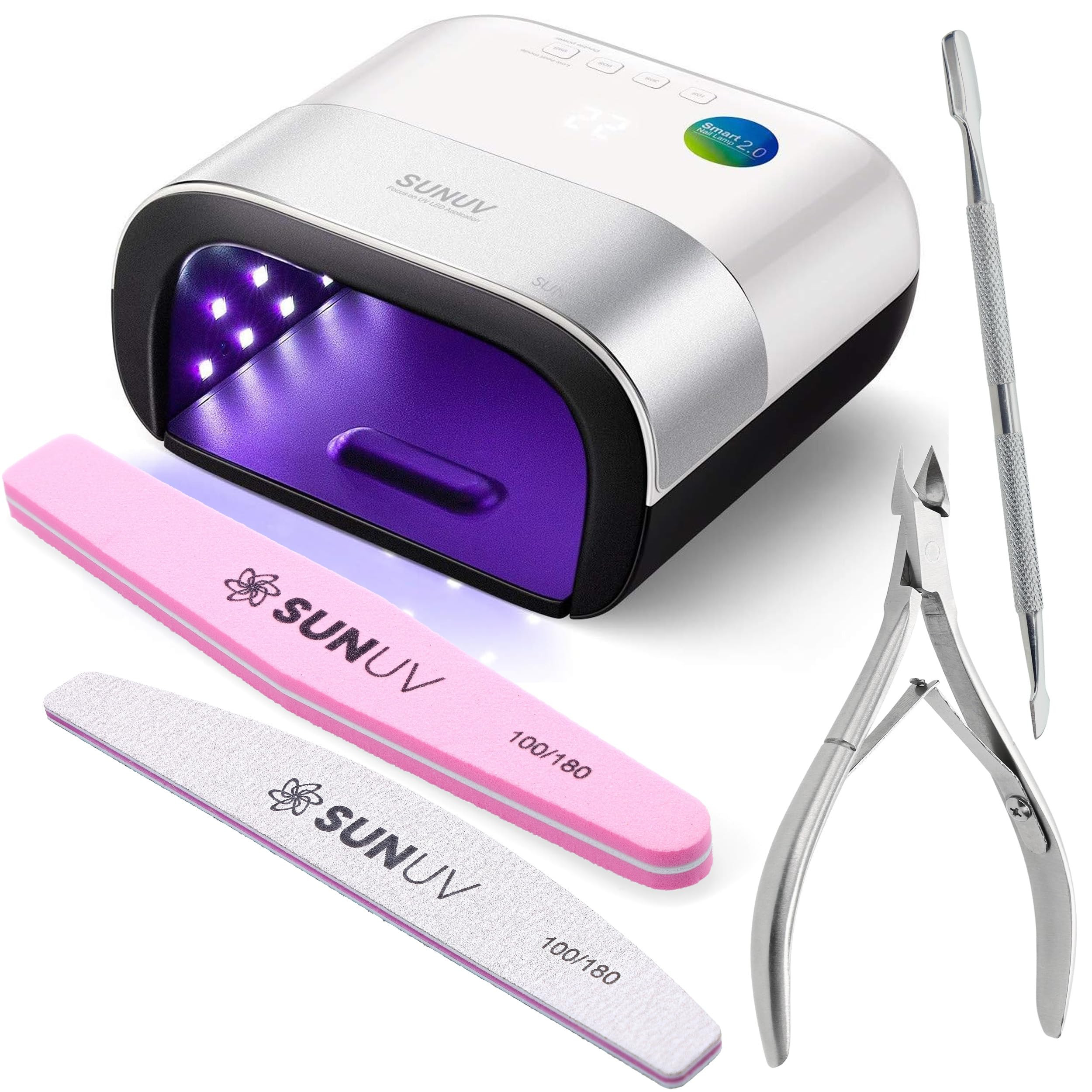 SUNUV UV LED Nail Lamp with 4PCS Cuticle Nippers, Cuticle Pusher with Nail File and Buffer Set, P... | Amazon (US)