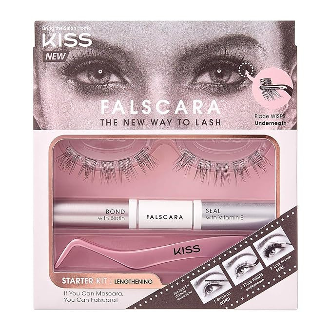 KISS Falscara DIY Lash Extension Starter Kit With 10 Eyelash Lengthening Wisps, Applicator and Bo... | Amazon (US)