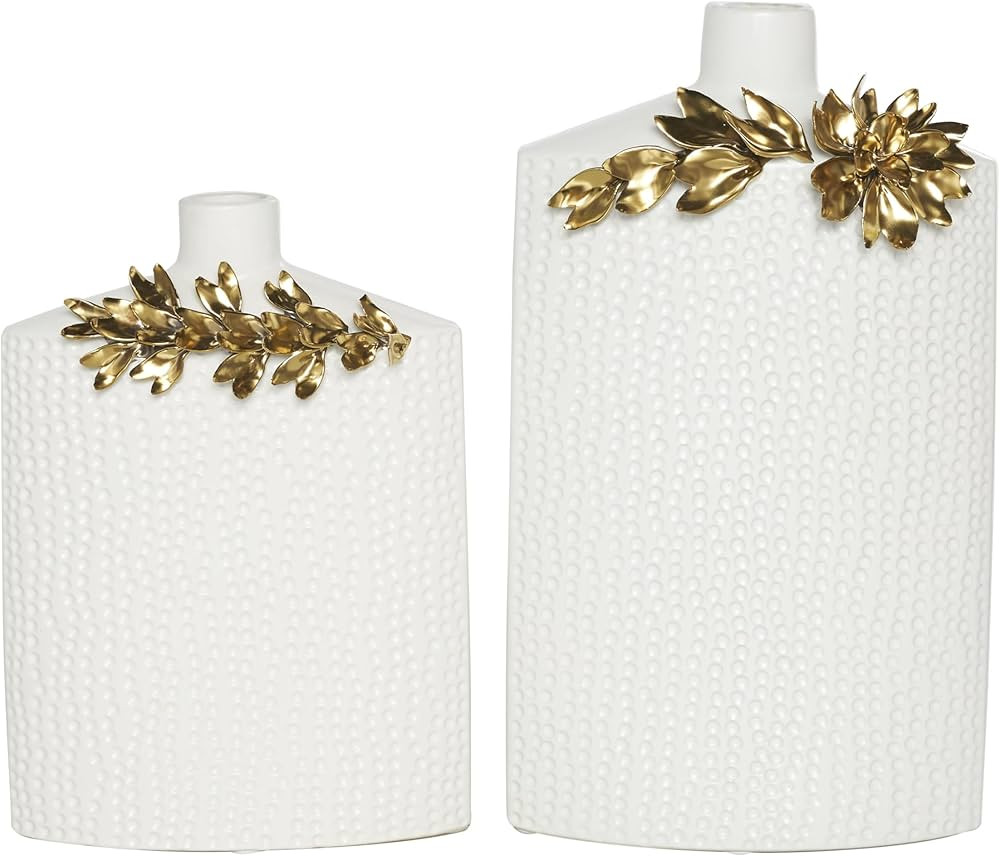 Deco 79 Ceramic Decorative Vase Centerpiece Vases with Abstract Spotted Pattern and Gold Leaf Acc... | Amazon (US)