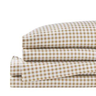 Cozy Cotton Flannel Beige Gingham Check 4-Piece Full Sheet Set | The Home Depot