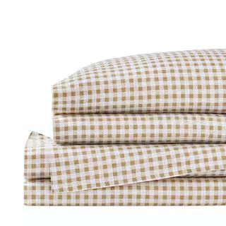 Home Decorators Collection Cozy Cotton Flannel Beige Gingham Check 4-Piece Queen Sheet Set GING-0... | The Home Depot