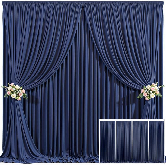 4 Panels Navy Blue Backdrop Curtain for Parties Wrinkle Free Photo Curtains Backdrop Drapes Fabri... | Amazon (US)