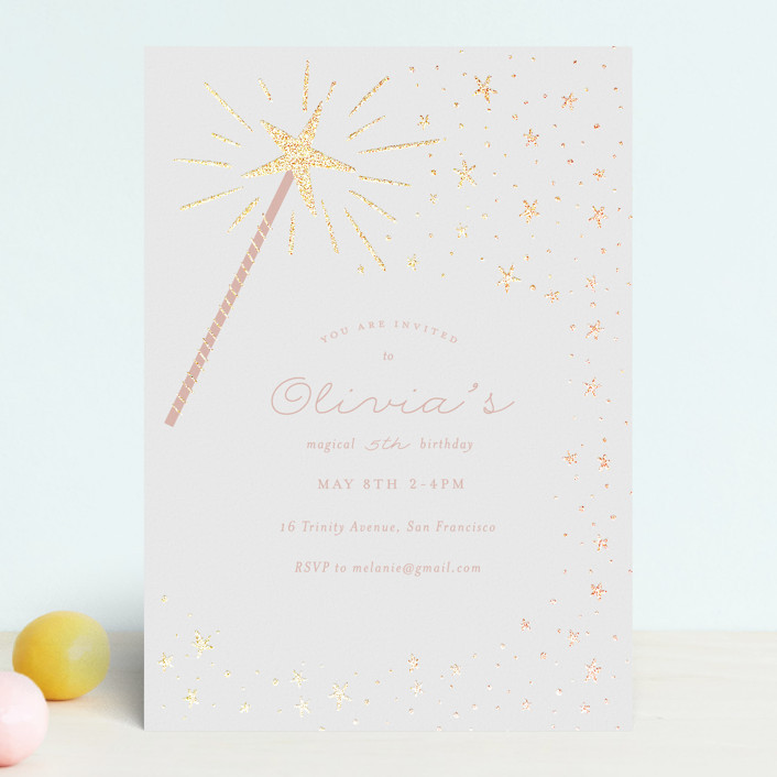 "Magical wand" - Customizable Foil-pressed Children's Birthday Party Invitations in Pink or White... | Minted
