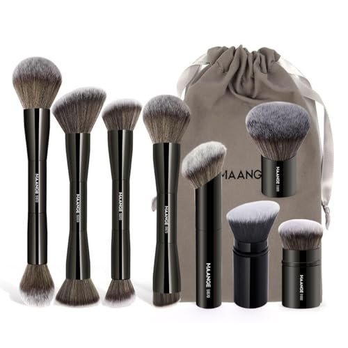 MAANGE 8 Pcs Makeup Brushes with Bag, Double-End Multi-functional Makeup Brushes for Blending Liquid Powder Concealer Cream Blush Buffe, Black | Amazon (US)