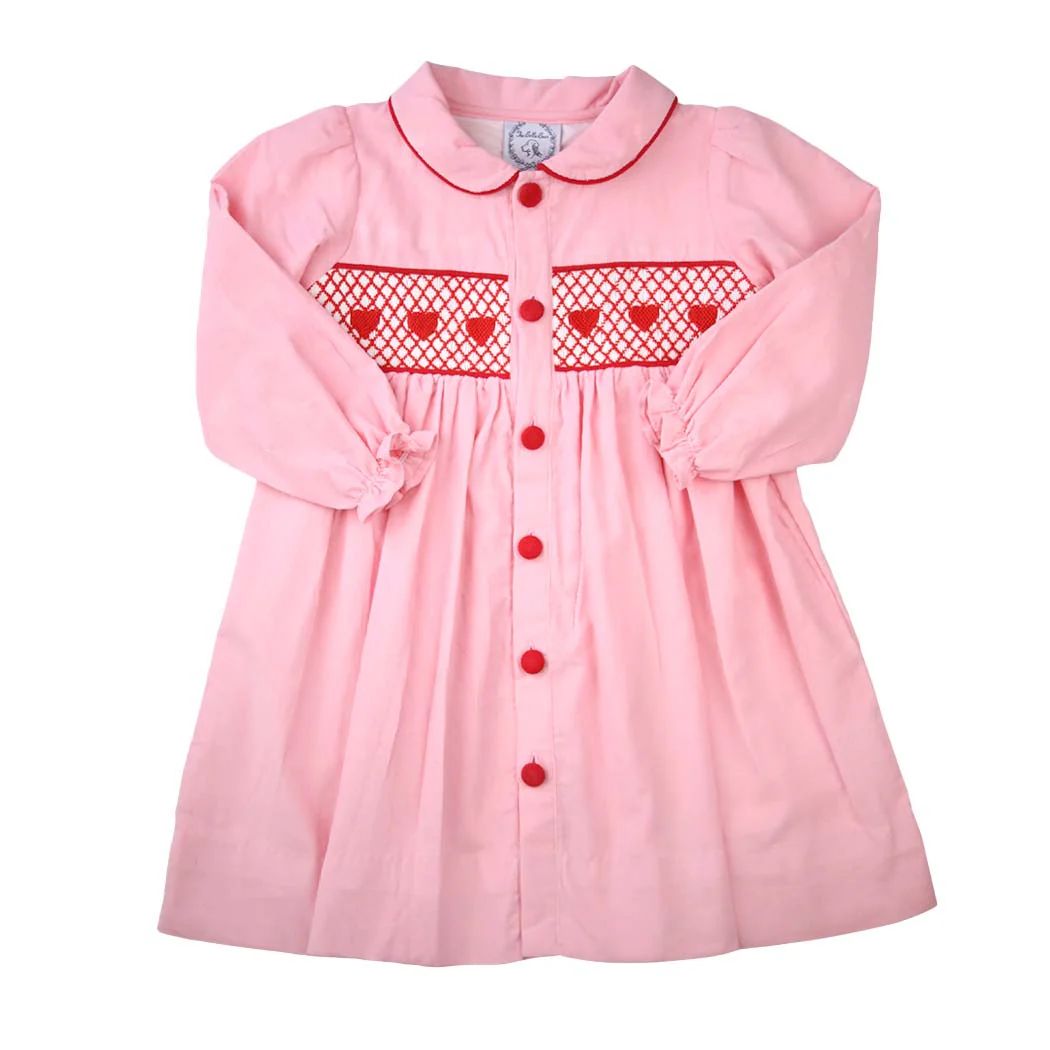 Ella Pink Smocked Dress with Hearts | The Bella Bean