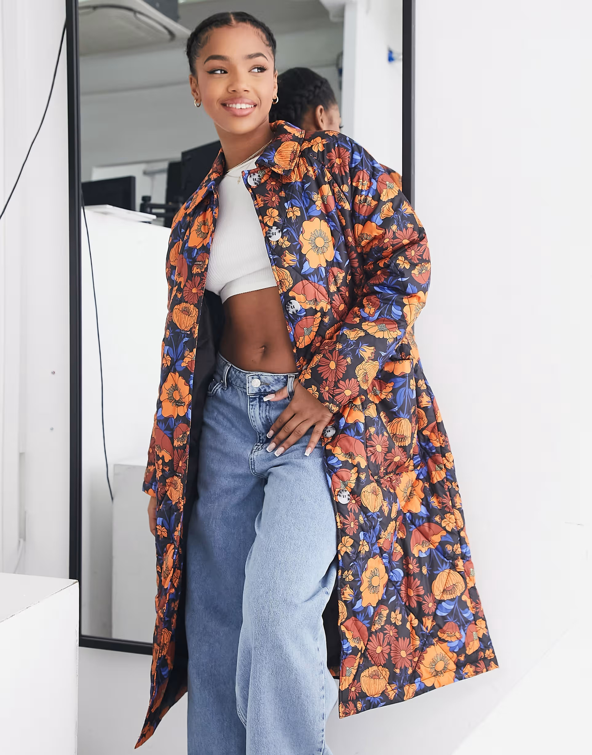 Monki quilted coat in retro floral print | ASOS | ASOS (Global)
