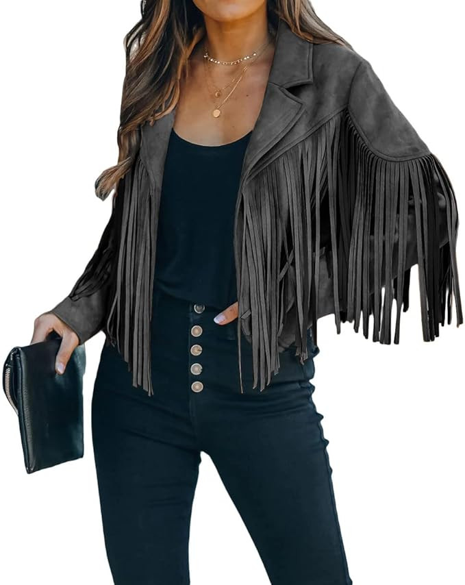 CHARTOU Casual Faux Leather Jacket Women Motorcycle Jacket Fringe Cropped Jacket Utility Tassel S... | Amazon (US)
