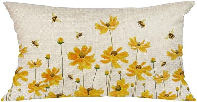 Spring Summer Pillow Cover 12x20 inch Bee Florals Lumbar Pillow Cover Summer Pillows Decorative T... | Amazon (US)