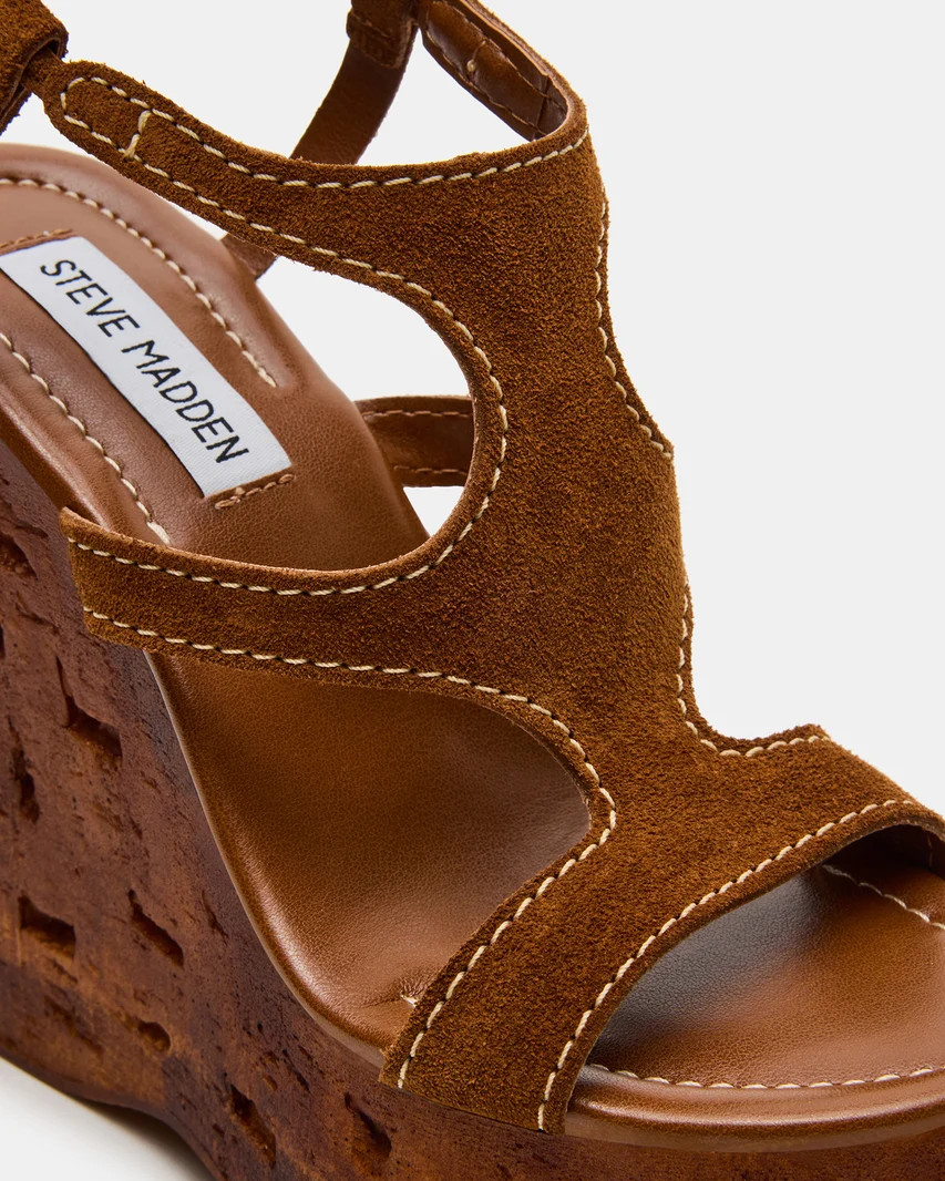 WHIMSY Cognac Suede Platform Lace-Up Wedge Sandal | Women's Sandals | Steve Madden (US)