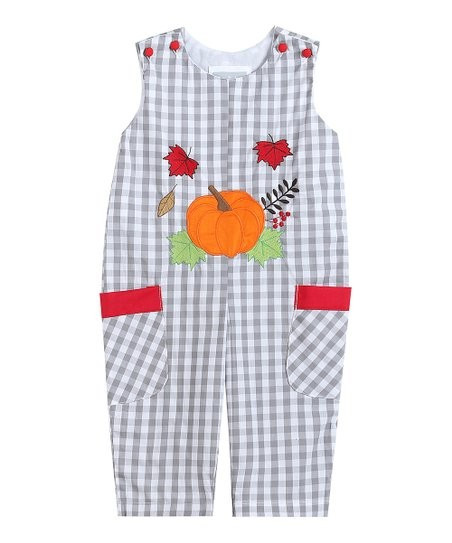 Gray Gingham Pumpkin Pocket Overalls - Infant & Toddler | Zulily