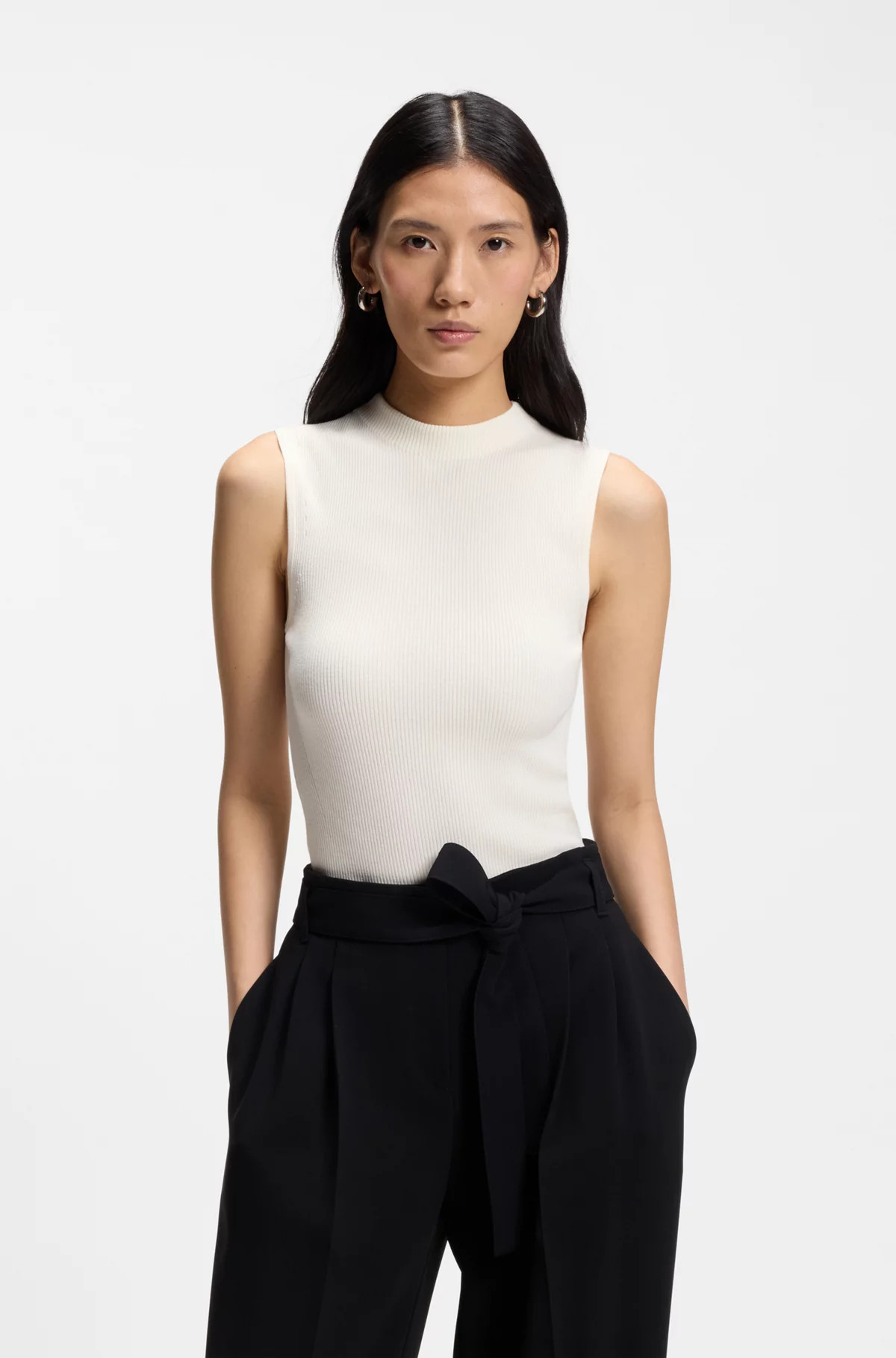 BOSS - Sleeveless mock-neck top in ribbed fabric | Hugo Boss (UK)