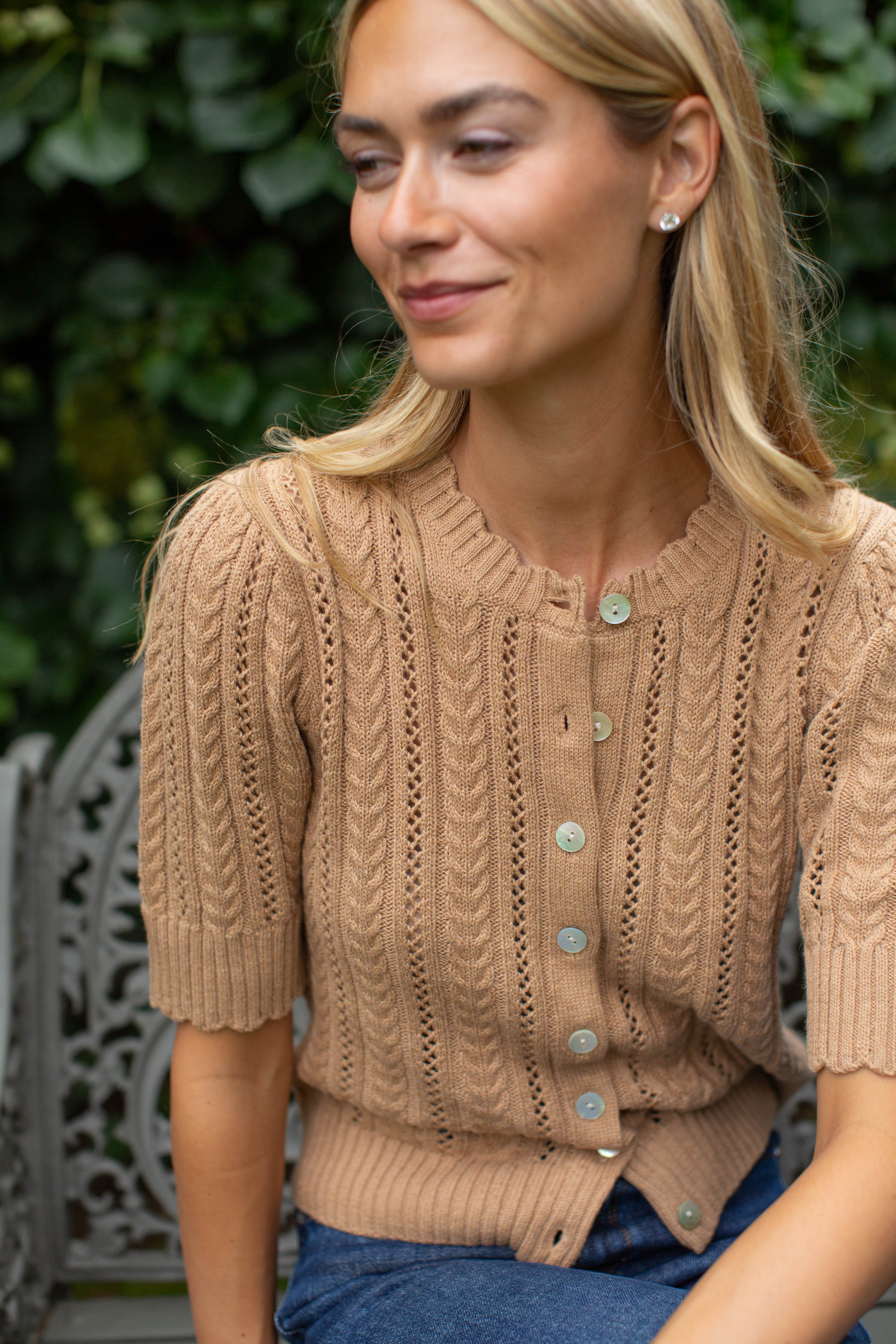 Leah Pointelle Cardigan - Dune | Marea