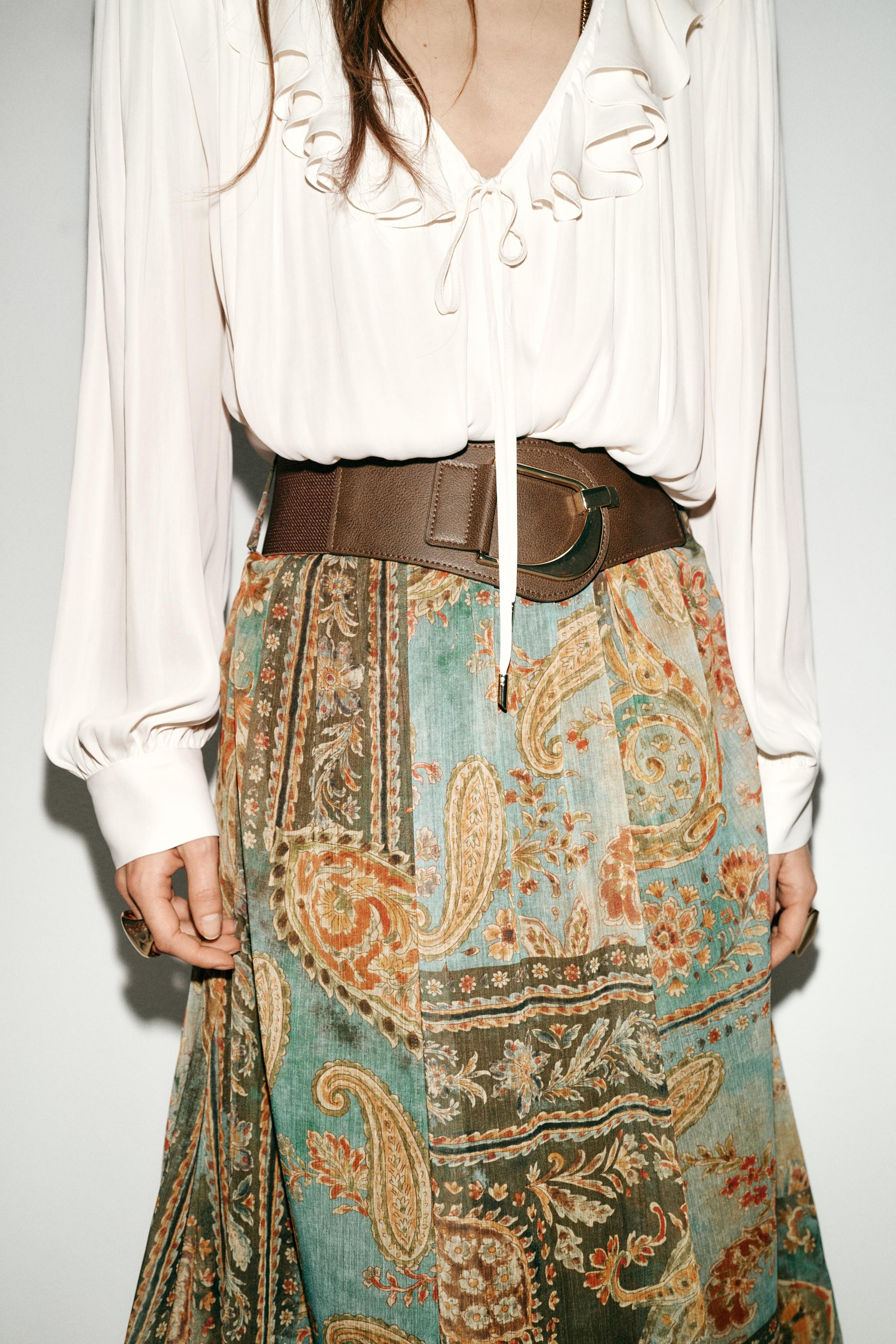 PRINTED MIDI SKIRT WITH BELT | Zara US