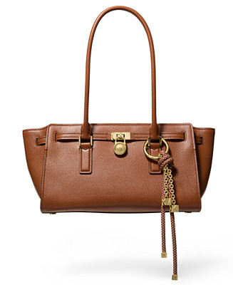 Michael Kors Hamilton Moderne Medium Leather slim shoulder Satchel Handbag | Macy's