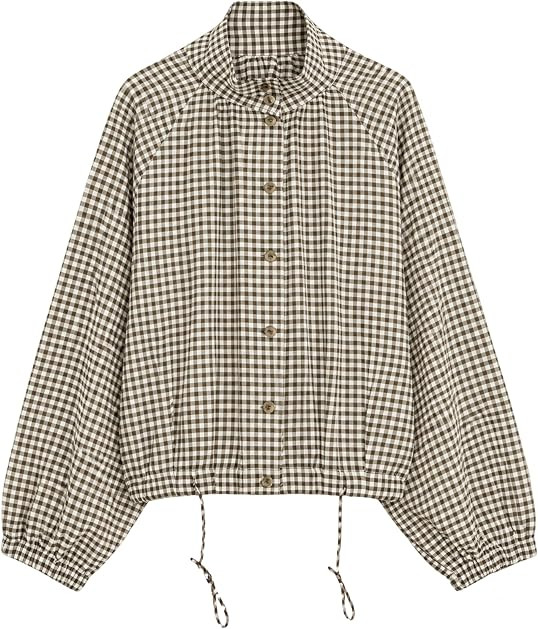 Womens Gingham Bomber Jacket Lightweight Stand Collar Casual Coat | Amazon (US)