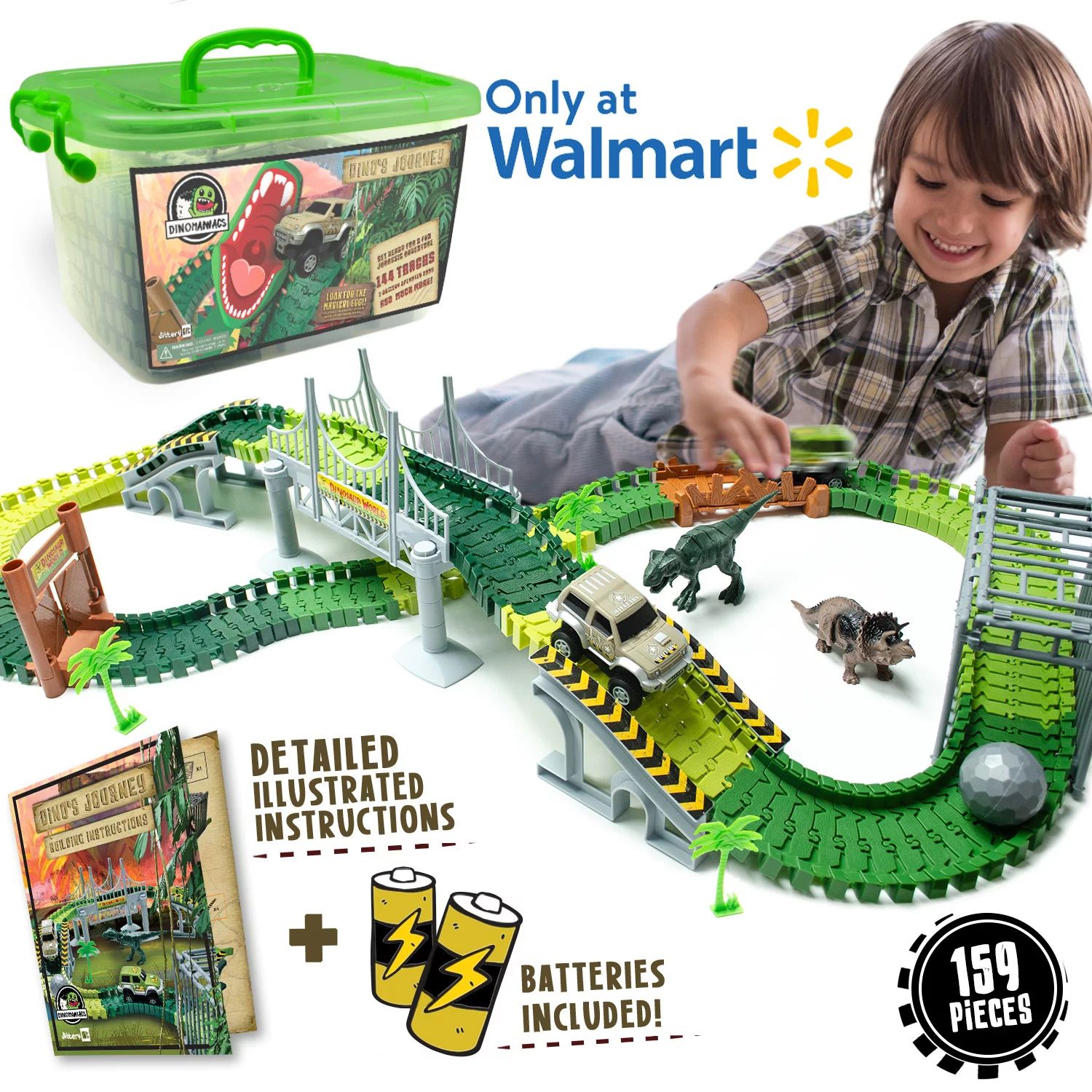 JitteryGit Dinosaur Toys for Boys Race Car Track Set | Dinosaurs STEM Vehicle Playsets for Kids T... | Walmart (US)