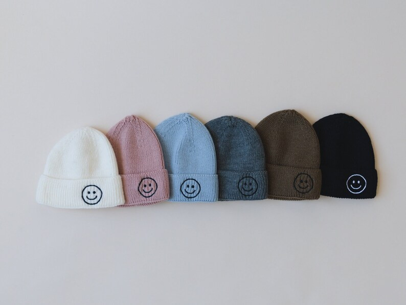 Smiley Face Beanie for Babies & Toddlers - Kids Knit Beanie Hat - Happy Face Hat - Kids Winter Ha... | Etsy (US)