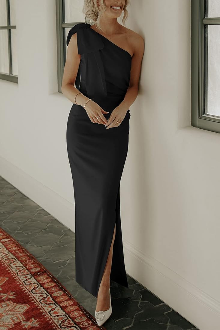 PRETTYGARDEN Women's Summer One Shoulder Long Formal Dresses Sleeveless Ruched Bodycon Wedding Guest | Amazon (US)