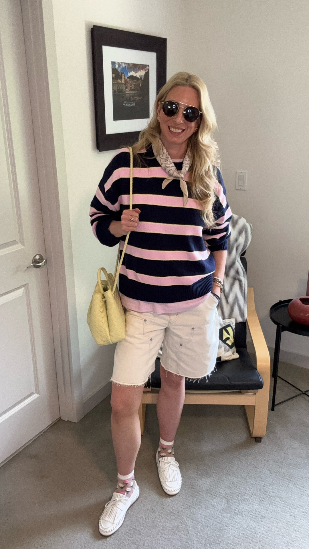 Today’s easy Momfit formula: 
Striped sweater (layered over a tee) + jorts + bandana + boat shoe/ moccasins + optional fun sock! 

Sweater @gapfactory
Jorts @levi 
Vintage pink tee @ebay
Shoes @stevemadden-us 
Socks @oldnavy
Bag @bottegavenatta from @poshmark
Bandana @amazonfindsandfashion 
Sunnies @humooptics


#LTKOver40 #LTKootd #LTKmomlife