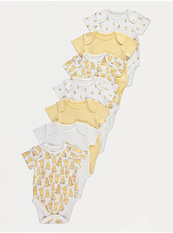 Disney Winnie The Pooh Yellow Bodysuits 7 Pack | George