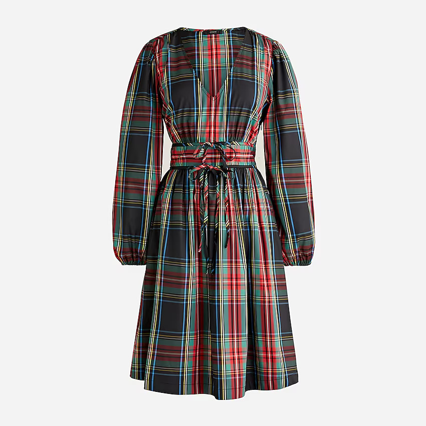 V-neck taffeta mini dress in Stewart tartan | J. Crew US