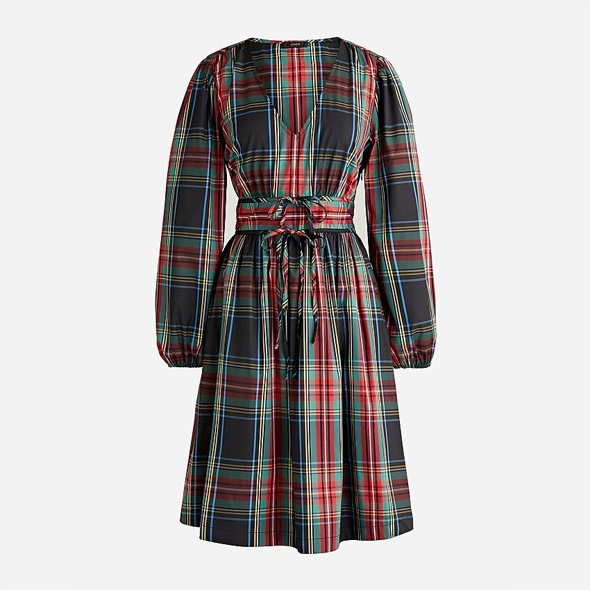 V-neck taffeta mini dress in Stewart tartan | J.Crew US