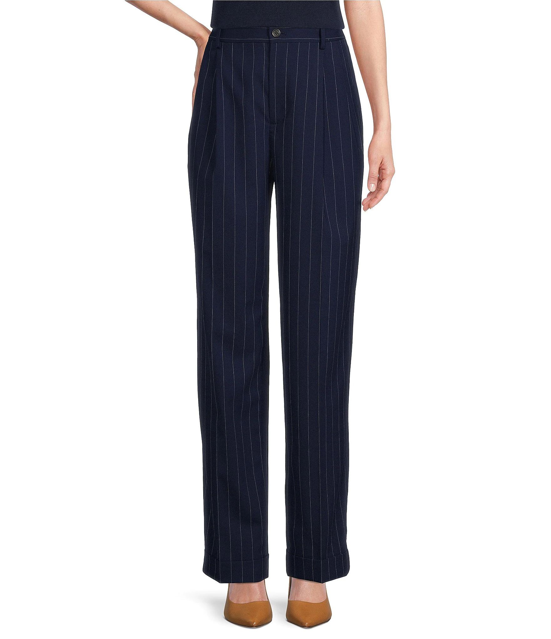 Lauren Ralph Lauren Pinstripe Twill High Rise Straight Leg Coordinating Wool Blend Pants | Dillar... | Dillard's
