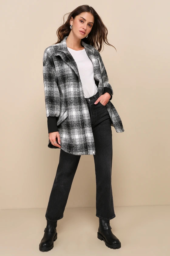 Layer on the Cozy Grey Multi Plaid Oversized Shacket | Lulus