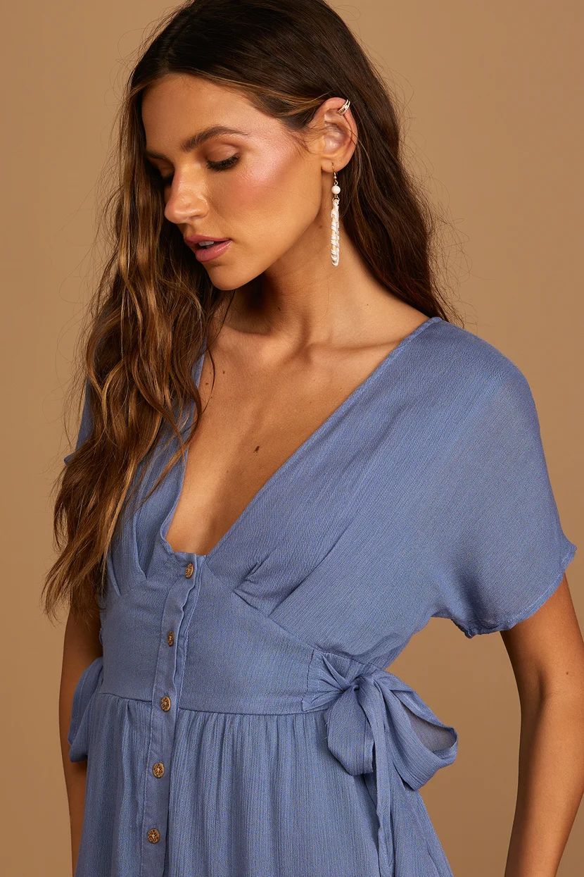 Certainly Cute Denim Blue Side-Tie Short Sleeve Mini Dress | Lulus (US)
