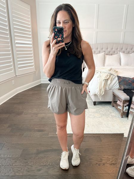 Athleisure outfit 
Affordable casual look
Game day look
Weekend look

Shorts have thick elastic waist band with adjustable strap. Zip up pockets and liner undies in them. 
True to size - wearing medium 

Sneakers are Flux 👌 


#LTKStyleTip #LTKOver40 #LTKFindsUnder50