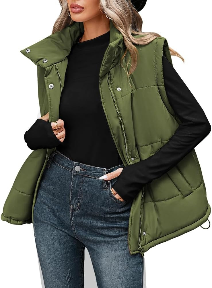 Pink Queen Womens Oversized Quilted Puffer Vest Sleeveless Bubble Padded Stand Collar Zip Up Wint... | Amazon (US)
